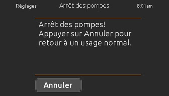 Écran Arrêt des pompes