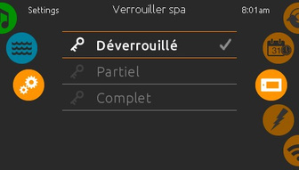 Écran Verrouiller le spa
