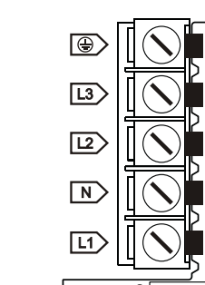 Bornier du système Gecko : terre, L3, L2, N, L1